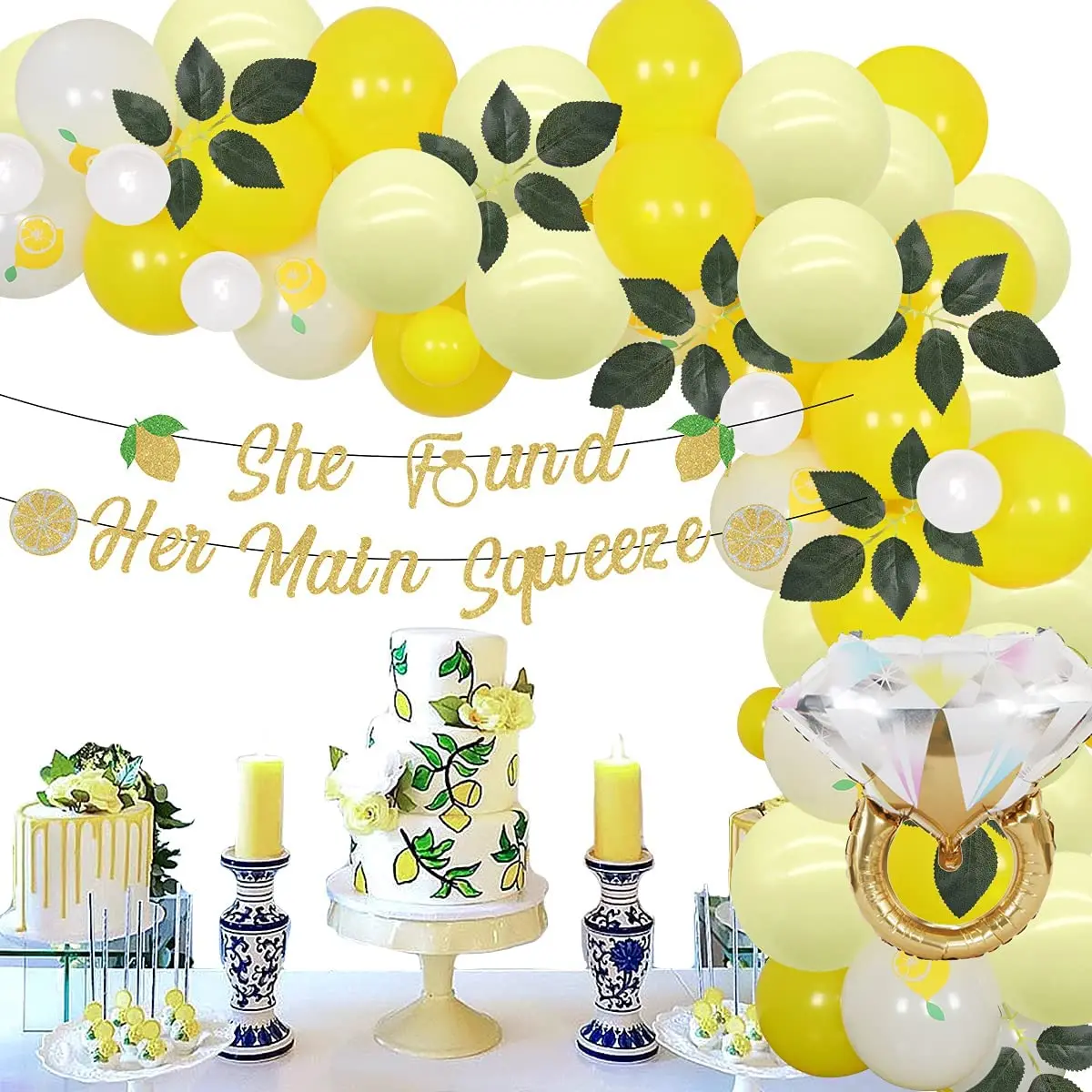 

Lemon Bridal Shower Decorations She Found Her Main Squeeze Banner Yellow Balloon Arch Kit for Bride To Be Wedding Party Supplies