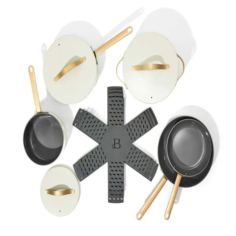 12pc Ceramic NonStick Cookware Set, White Icing by Drew Barrymore