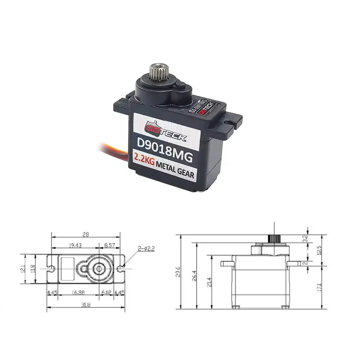 GOTECK 2PCS 9g Digital Servo 2.2 Torque Micro Full Metal Gear Mini Servo With Metal Horn for RC Car Boat Fixed-Wing Robot Toy 4