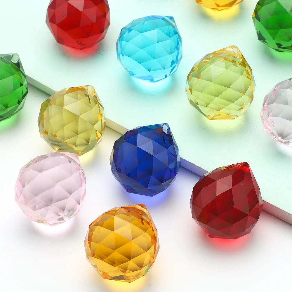1pcs 20mm/30mm 샹들리에 크리스탈 면처리된 볼 프리즘 다채로운 선캐쳐 풍수 볼 유리 램프 부품 웨딩 홈 장식