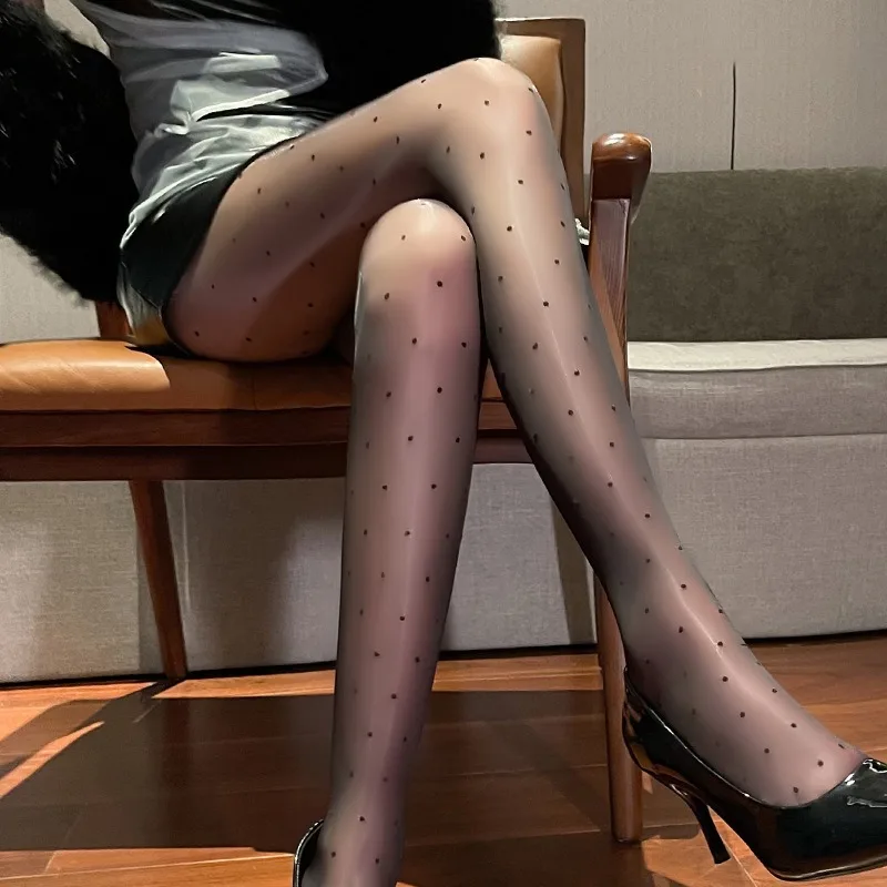 Sexy Black Stockings Tights Women Fashion Dot Print Pantyhose Summer Ulter-Thin Transparent Mesh Nylon Stretch Seamless Hosiery
