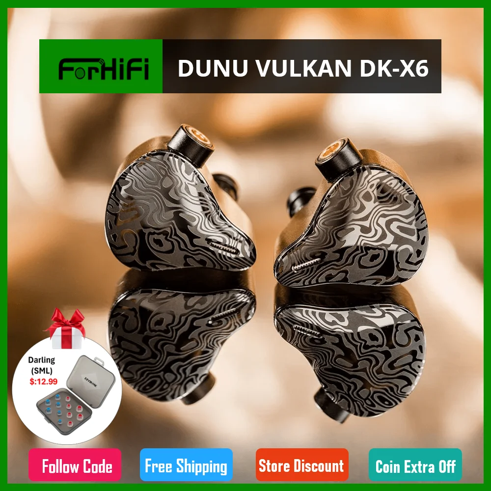 

DUNU VULKAN DK-X6 Hybrid In-ear Earphone Dual 8mm Coaxial Dynamic Drivers IEMs Knowles Balanced Armature Audiophile