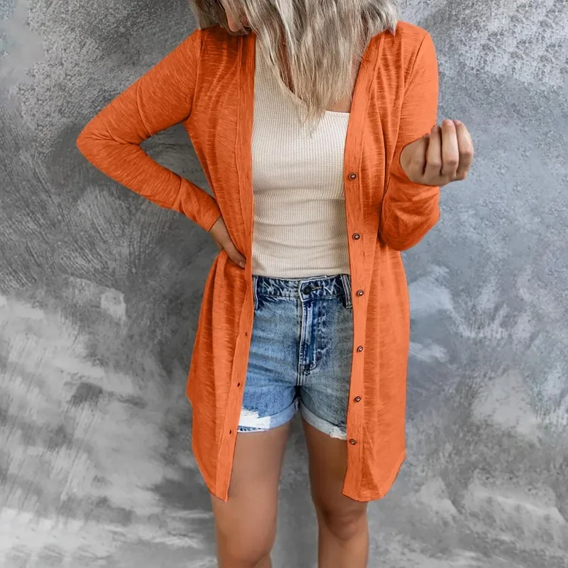 

Весенняя Элегантная модная одежда, минималистичный шикарный кардиган, Женская универсальная однотонная повседневная куртка на пуговицах с длинным рукавом, Женское пальто