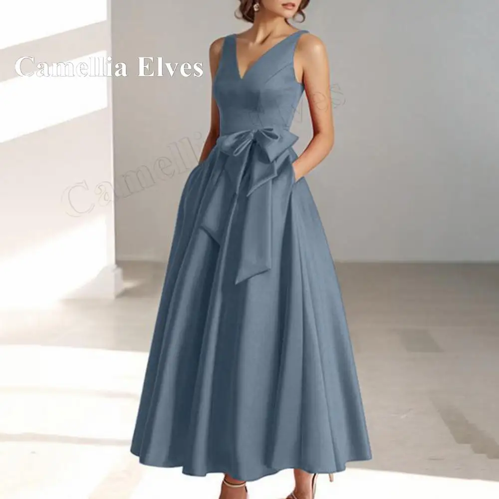 

Simple A Line Mother Dresses Of The Bride V Neck Tank Ankle Length Elegant For Women Custom Formal Wedding Party Gowns