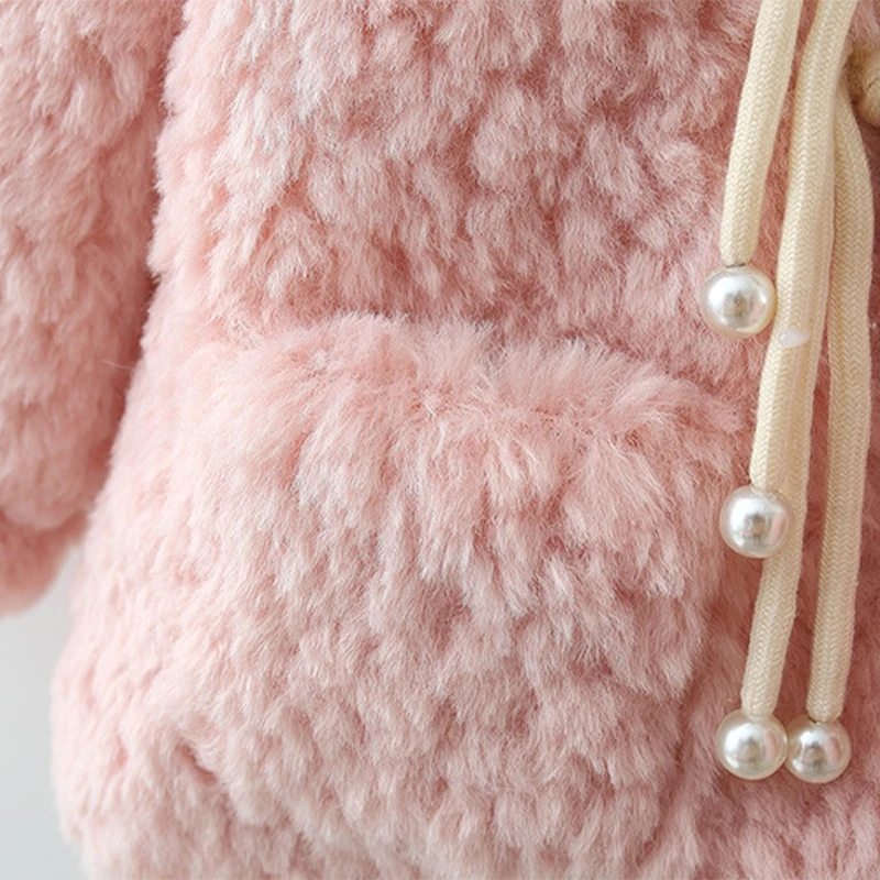Two Piece Set Of Baby Girl'S Coat Winter Bow Lamb Wool Girl'S Jacket Cute And Warm Clothing