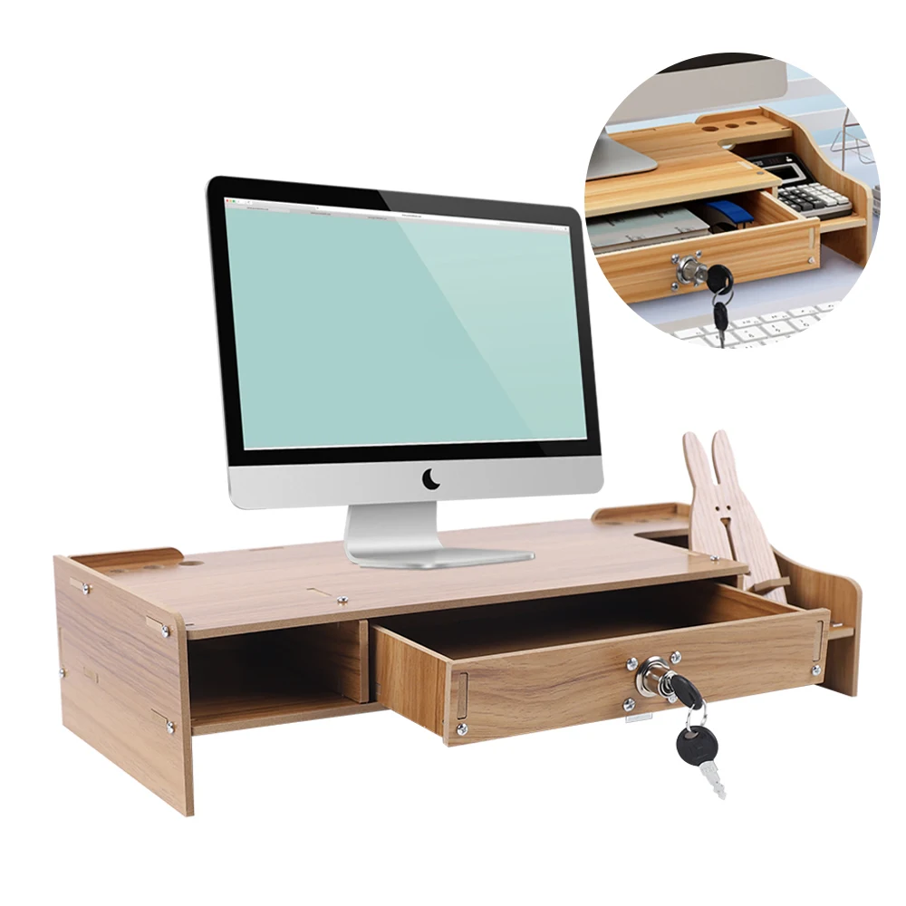 SAMDI Soporte de madera para monitor de computadora, ahorra espacio,  elevador de escritorio para computadoras, monitores LCD, computadora  portátil