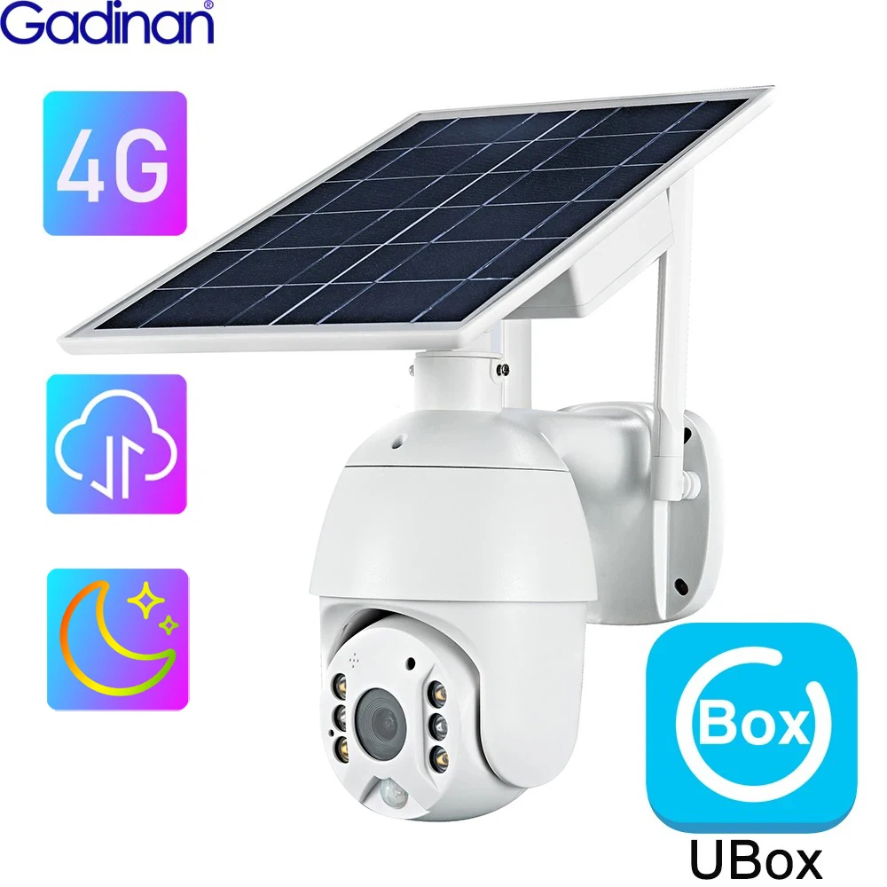 

Gadinan 4G IP Camera SIM Card slot /WIFI 8W Solar Panel PTZ 5MP Outdoor Security Wireless Night Vision CCTV Battery powered PIR
