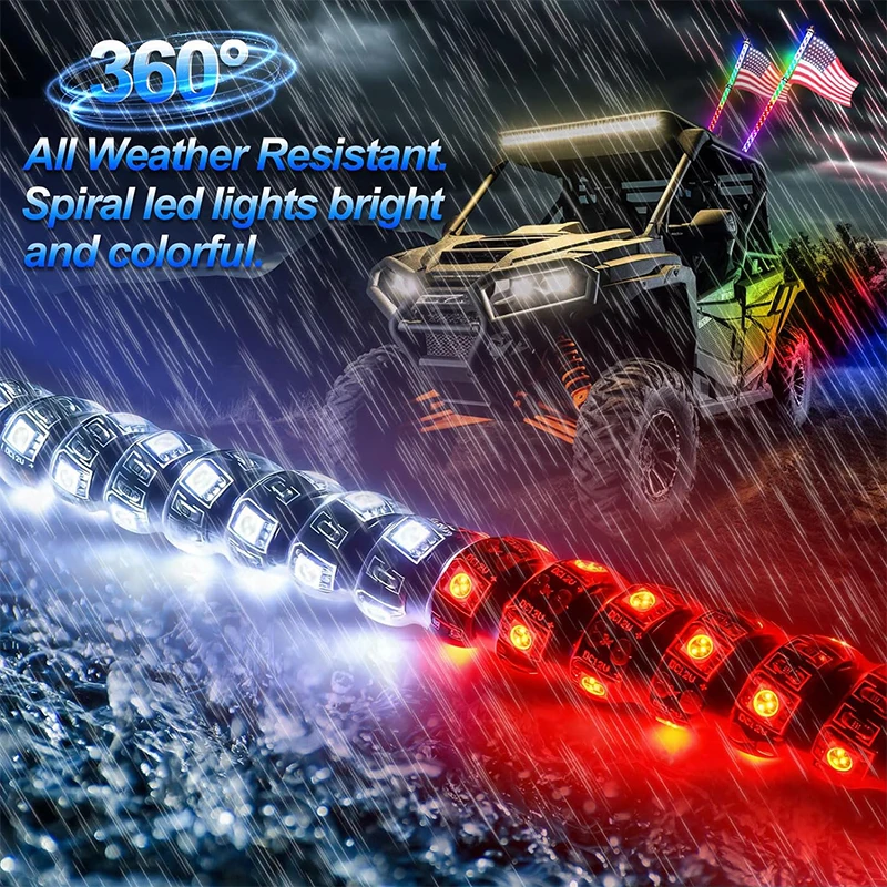 RGB 3FT Whip Lights Waterproof Bendable For UTV/ATV/Off Road