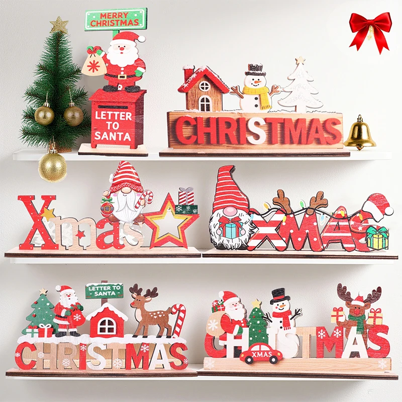 Christmas Table Decoration Wooden Christmas Table Centerpieces Xmas Snowman Santa Claus Gnome Sign For Holiday Party Supplies