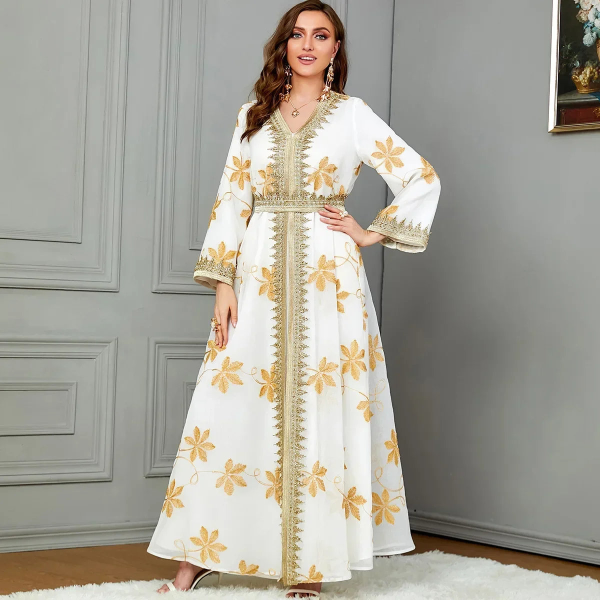 Autumn Muslim 2 Piece Open Abaya Set A-line Party Long Dresses Abayas for Women Under Dress Suits Islam Outfit Dubai Kaftan Robe