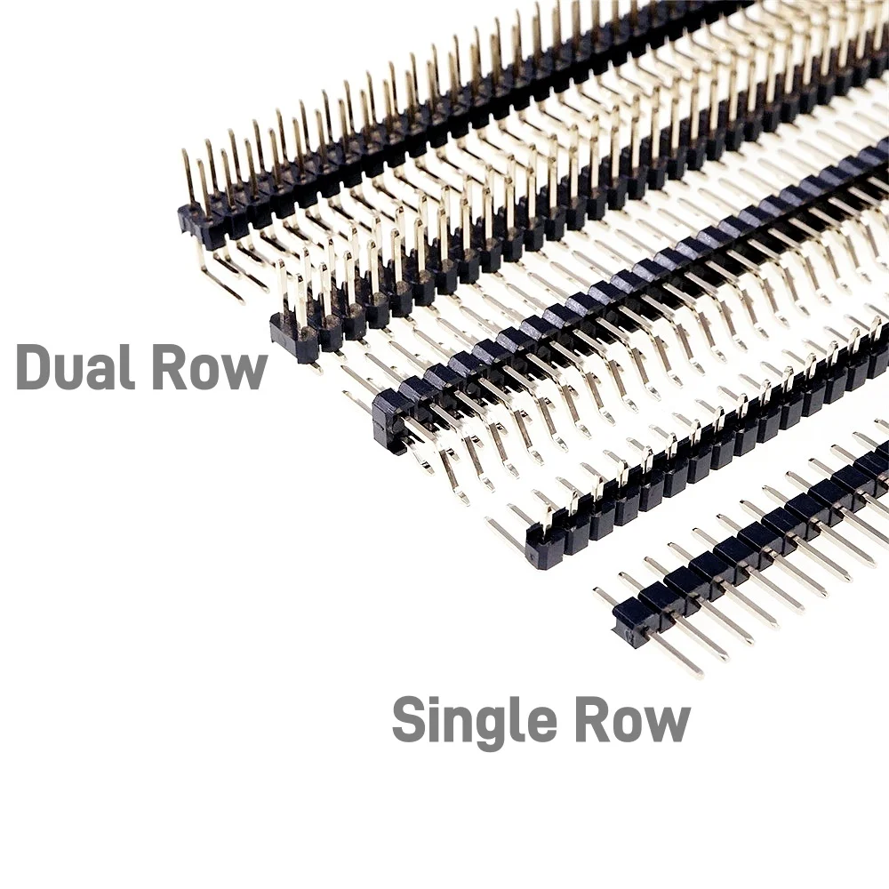 5 20 100 Pcs 2.54 MM Pitch Pin Header Male Dual Straight 90