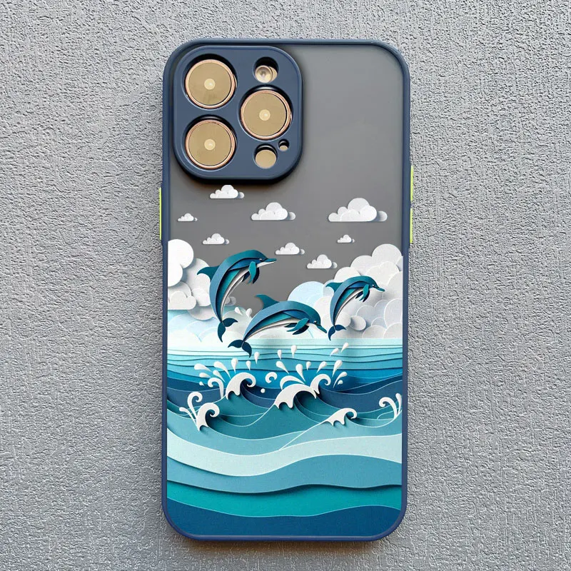 Ocean Adventure Marine Life Phone Case featuring Sharks and Dolphins with Blue Sea Waves Design