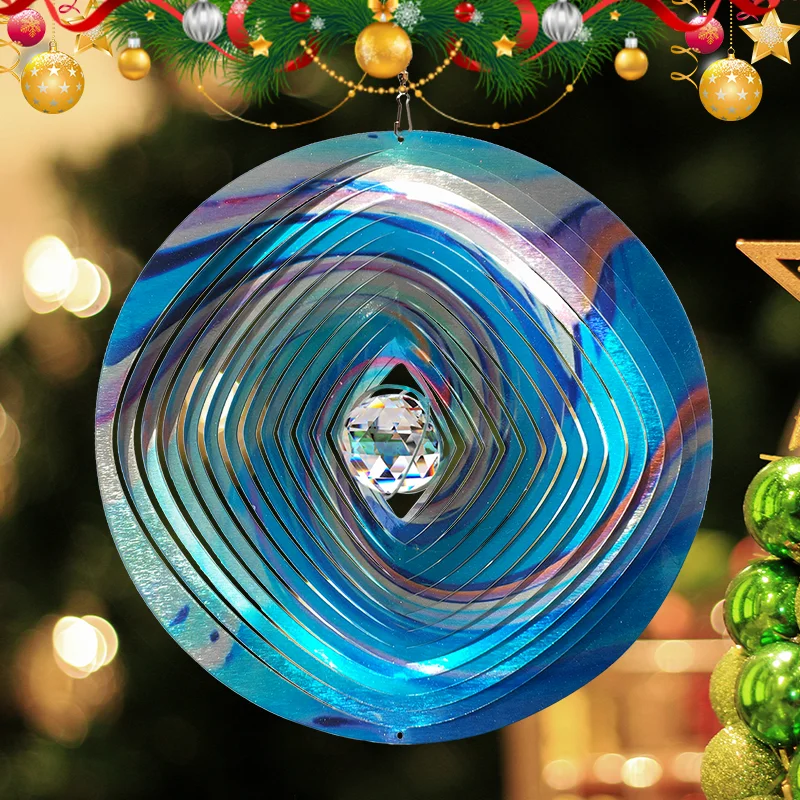 PSATHENATI Mandala Wind Spinner w/Crystal Ball 3D Stainless Steel Hanging Worth Gift Christmas Decoration Indoor Yard Art 12in