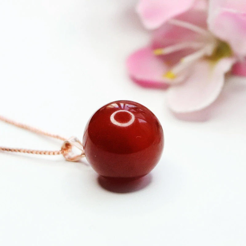 Nature Red Agate Round Bead Pendant necklace 925 Silver Plated brass Clasp Head Women's Fashion Jewellery pendant necklace