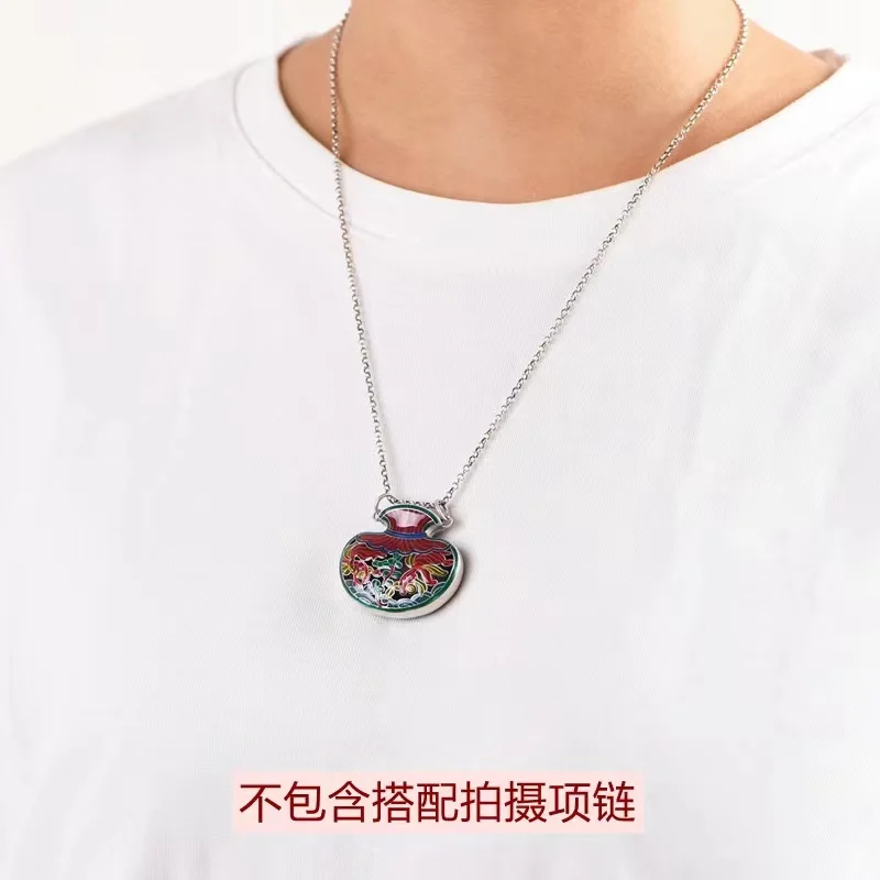 

Vintage Ethnic Style Foot Pendant Dropped Oil Hollow Lock Goldfish Lotus Vase Double Hanging Rings for Women