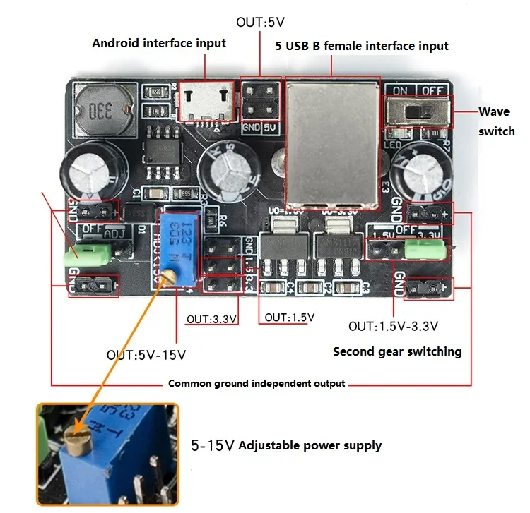 

5V Bread board Power Supply Module adjustable power supply dual output DC voltage regulator Android interface USB Bread Board