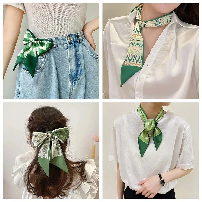 5pcs/set Series Silk Satin Scarf Women Cloth Hair Bands Headdress Accessories Lady Scarves Ribbon Neck Ties for Bag Handle 3
