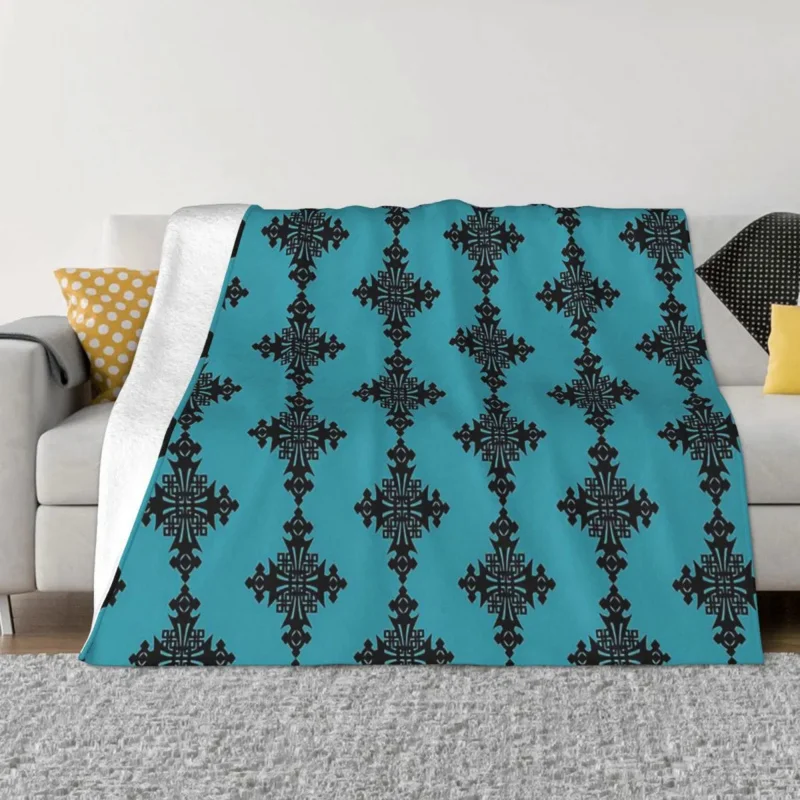 

Ethiopian Cross Art Blanket Flannel Spring Autumn Meskel Black Warm Throws For Winter Bedding