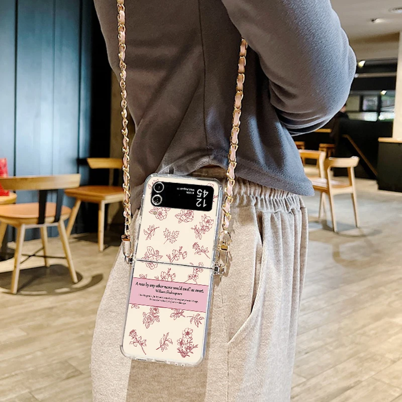 Mobilskal med rosentryck och axelrem för galaxy z flip telefon_voghion.com