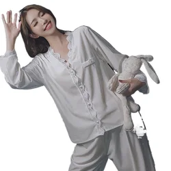 New Gold Velvet Pajamas Female Autumn And Winter Sexy Lace V-nest Korean Version Of The Long-sleeved Trousers Set Home Service