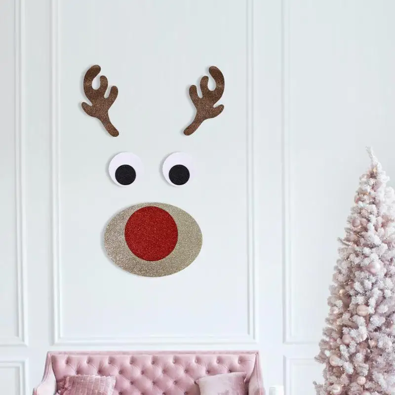 Christmas Door Window Stickers Felt Cloth Cartoon Snowman Santa Claus Elk Wall Sticker For Winter Xmas New Year Decoration Decal