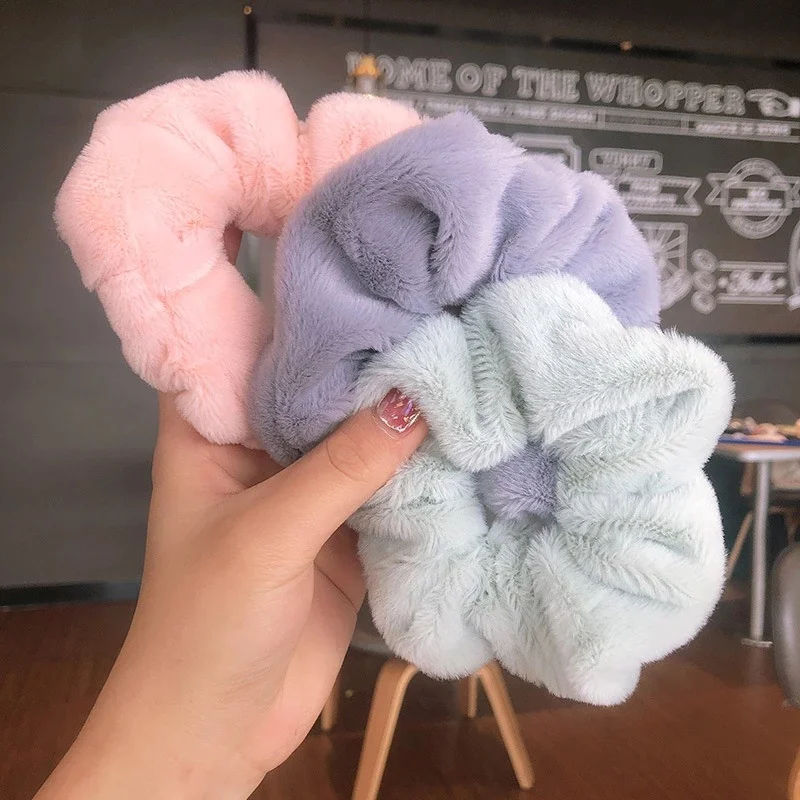 Autumn Winter Cute Plush Hairbands Girls Warm Soft Hair Scrunchies Cute Plush Elastic Multicolor Rubber Band Loop Accessories