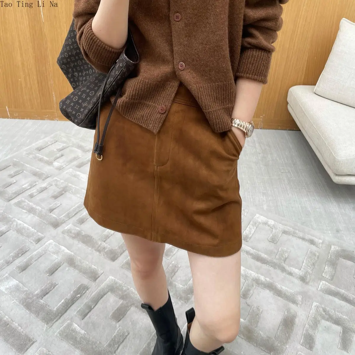 simple minds real life 1 cd 2023 Women New Genuine Leather Skirt Simple High Waist Reversed Fleece Real Sheepskin Skirt E11