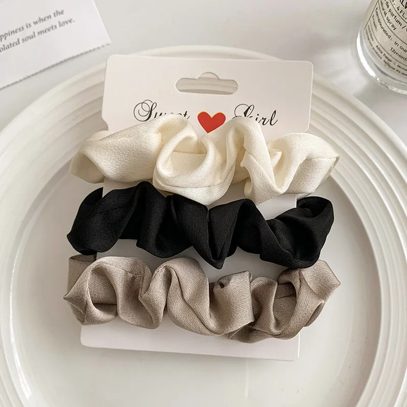 Elegant Solid Color Satin Pleated Scrunchies - Elastic Hair Ties for Women (3/4/5 Pack) Wholesale Accessories