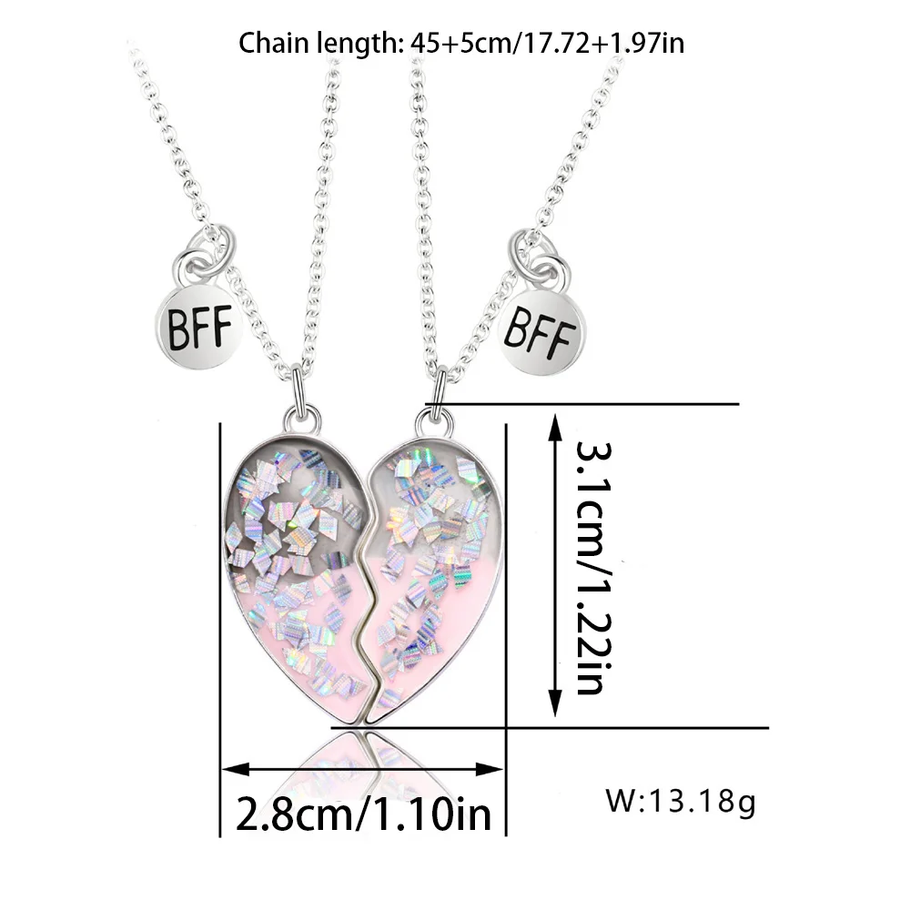 2Pcs Cute Gradient Butterfly Magnet Necklace for Women Korean Fashion Broken Heart Clavicle Chain BFF Best Friends Jewelry Gifts 6