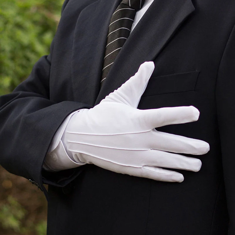 

1 Pair White Work Etiquette Gloves Summer Sunscreen Driving Tuxedo Honor Guard Parade Gloves Adult Soft Five-fingers Mittens
