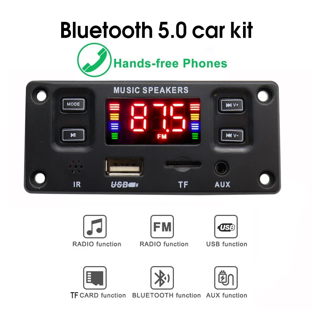 Audio MP3 Player DC 12V 2*30W 60W Amplifier MP3 Decoder Board Bluetooth 5.0 Music Player USB Module FM AUX Radio Recording Handsfree Call