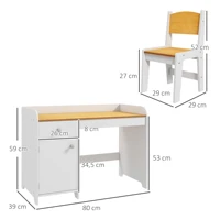 Bureau pour enfants Zonekiz Bureau pour enfants avec chaise blanche et naturelle 2