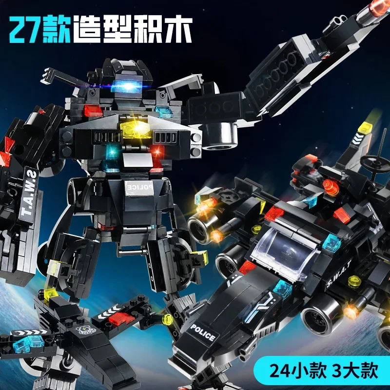 585pcs 8in1 SWAT Police Station Command Truck Model Building Blocks City Helicopter Bricks Kit Educational Toys for Children 3