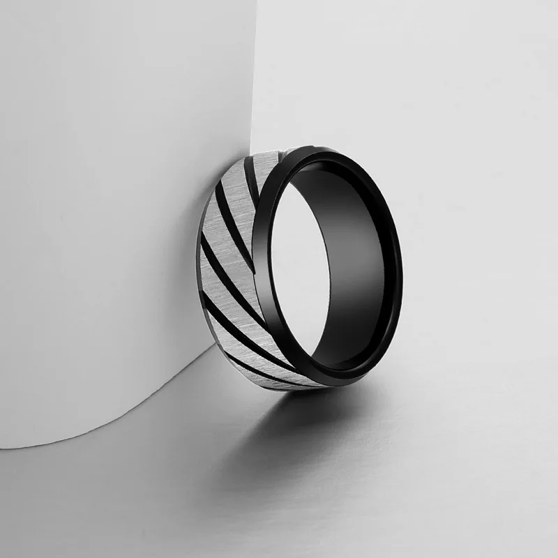 Men Rings Stainless Steel Oblique Line Finger Rings Anniversary Couple Jewelry finger rings fashion rings fashion ring couple rings stainless steel rings metal rings
