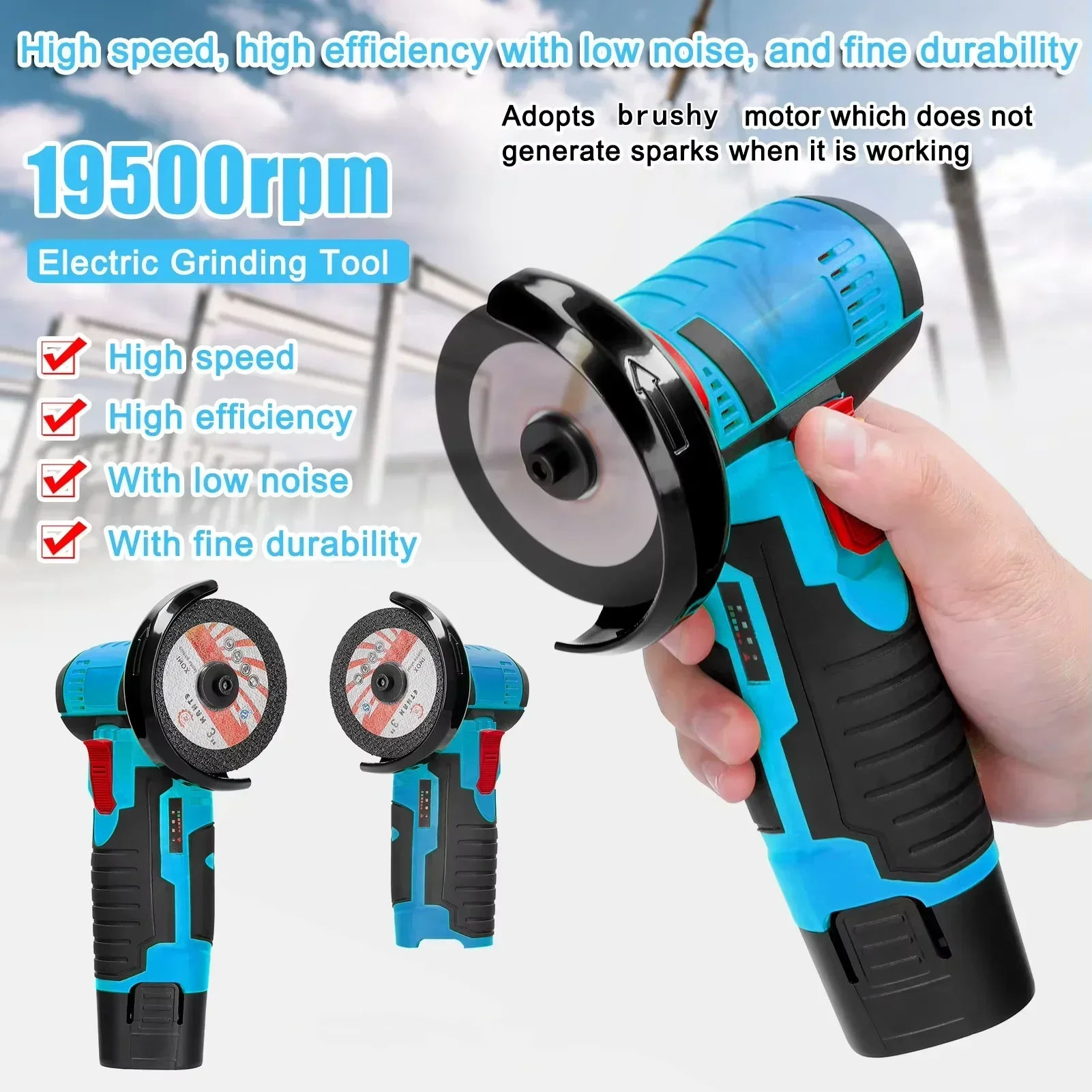 Cordless Mini Angle Grinder 12V Brush Cutting Machine Portable Small Polishing Tool with Saw Blade for House Cutting