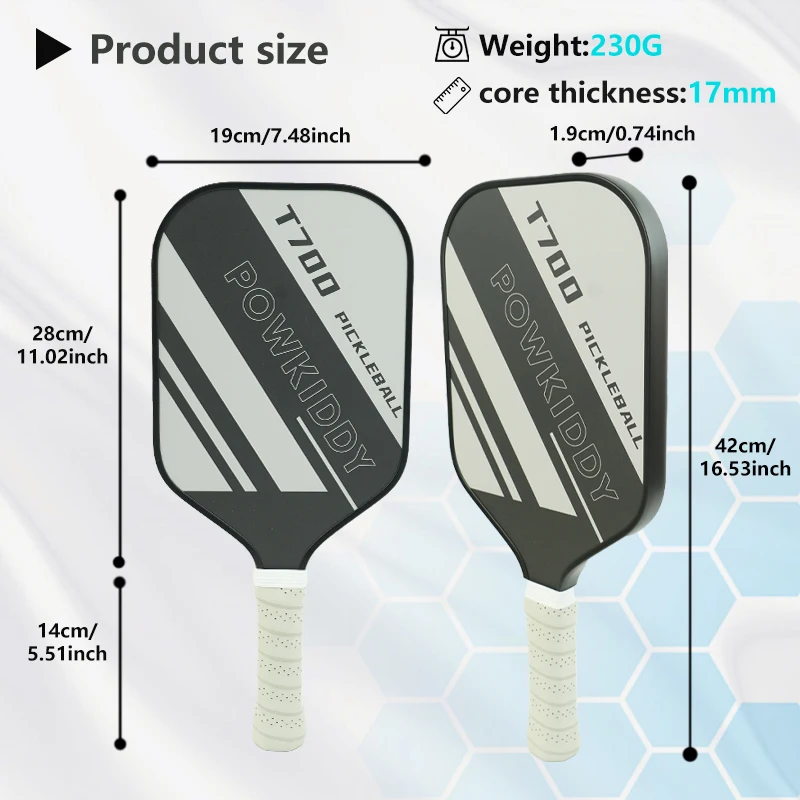 Carbon Fiber Pickleball Paddle T700 Surface Provides Maximum Ball Spin Elongated or Widened Pickleball Racket Shapes Available