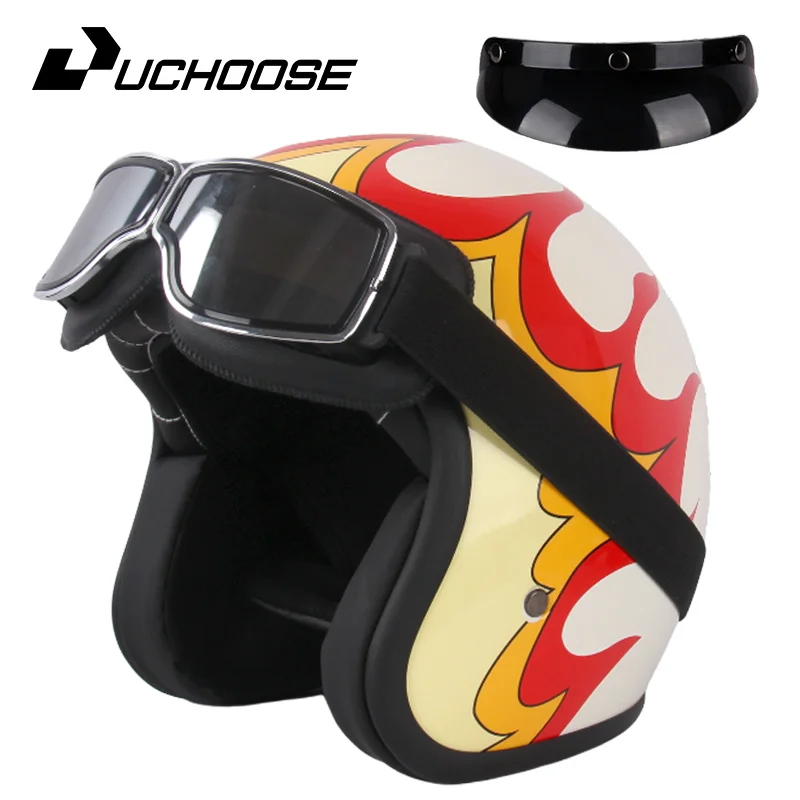 

DOT Three Quarters Open Face Casco Moto Motorcycle Accessories Men Helmets Moto Certificated Retro Motorcycle Helmet Goggle Free