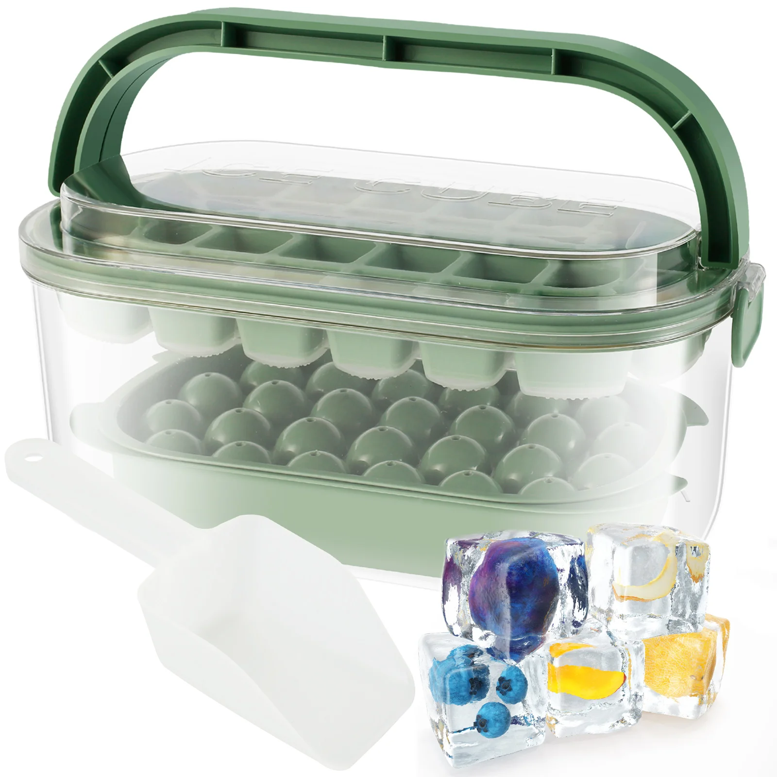 

Ice Cube Tray with Lid and Bin Reusable Silicone Ice Ball Maker for Freezer 2-Layer Stackable Ice Tray Molds Easy Release Ice