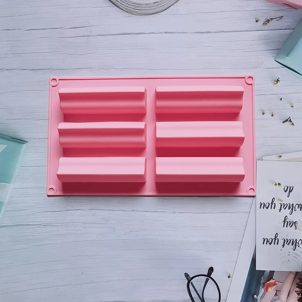 

6 Cavity Silicone Mold 3D Long Strip Shape Chocolate Truffle Mousse Cake Dessert Mold DIY Baking Moulds