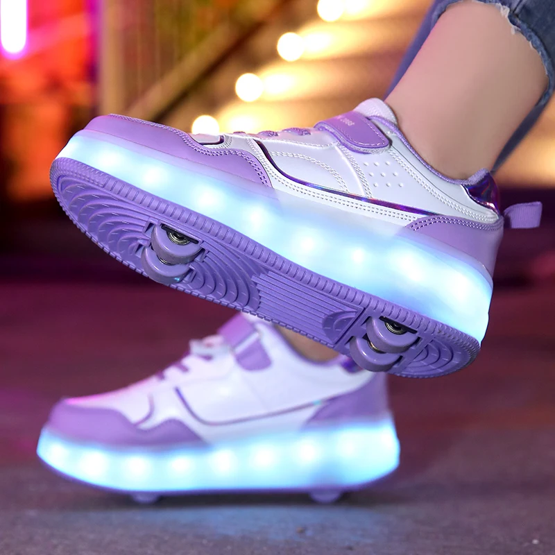 Kids Sneakers Sports Shoes Kids Sports Shoes Kids Shoes Four wheel roller shoes Boys and girls walking shoes can walk, slide and shrink flashing lights for primary school students
