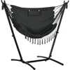 Patio Hammock Chair with Stand, Outdoor Hammock Swing Hanging Lounge Chair with Side Pocket and Headrest 1
