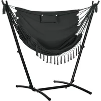 Patio Hammock Chair with Stand, Outdoor Hammock Swing Hanging Lounge Chair with Side Pocket and Headrest 1