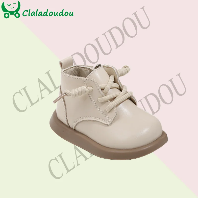 

12-16cm Bright Kids Ankle Boots For Autumn Spring Simple Fashion Boots For Little Girls Boys Beige Black Soft Infant Dress Shoes