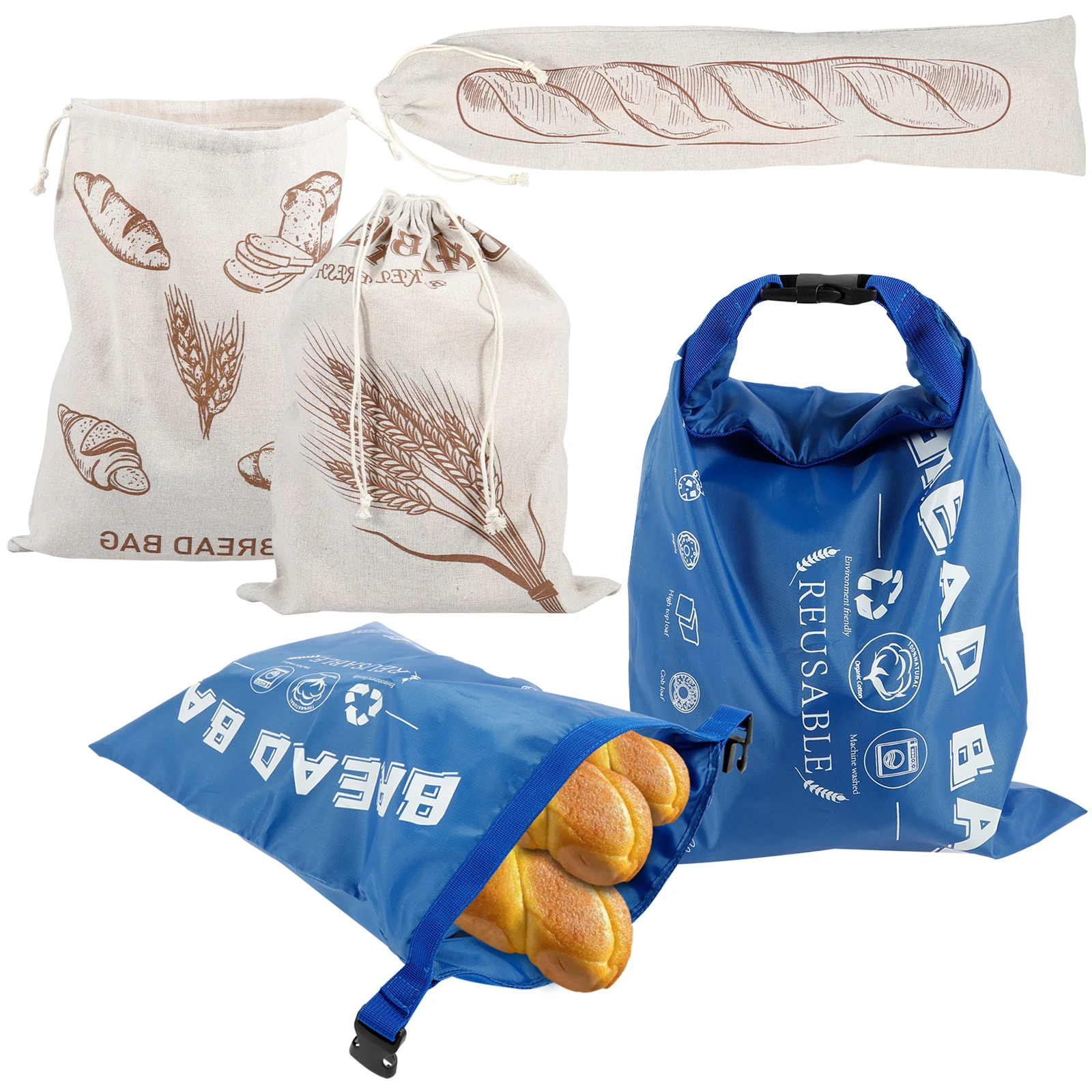 Linen Bread Storage Bags with Zipper Closure for Kitchen