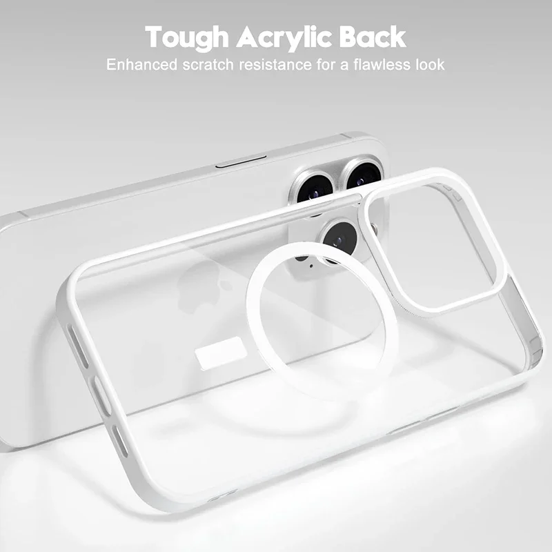 thumbnail image 1 of New High Quality No Yellowing PC Hard Phone Case For iPhone 16 15 14 13 12 11 Pro Max Plus Clear Magnetic Magsafe Antiskid Cover, 1 of 5