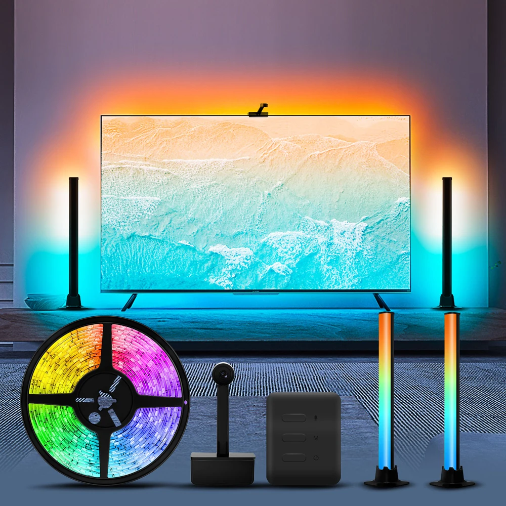 

RGBIC LED TV Backlight Strip Lights 12V Ambient Lamp Bars Tuya WiFi Screen Music Sync Alexa Google Home Control with Camera