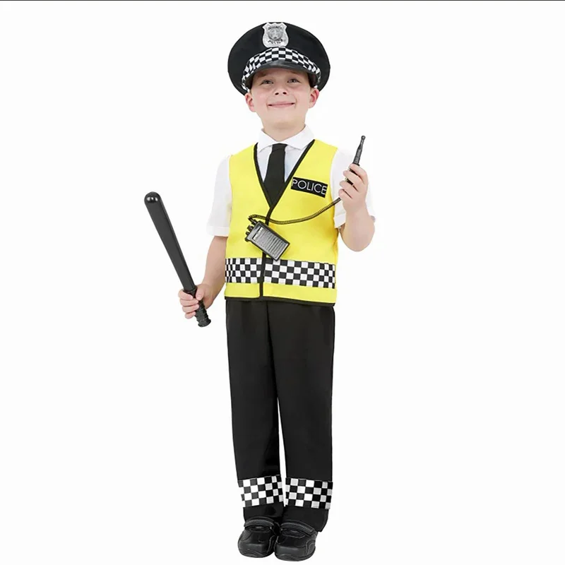 

Childs Occupation police Costume Traffic police Vest & Cap Hat Costume Fancy Dress Outfit for 3-9years children