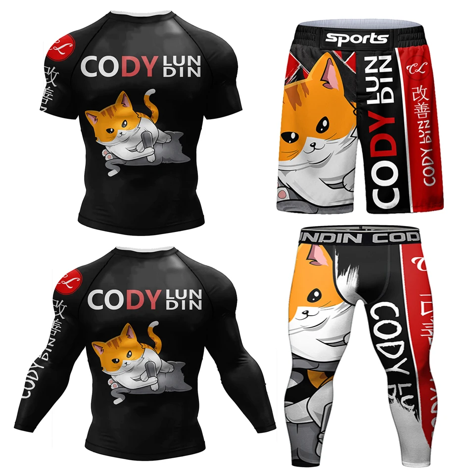 Rashguard Jiu Jitsu T-shirt +Pants Men MMA Boxing Brazilian Grappling Bjj Rash Guard Sportswear Gym Muay Thai Shorts Boxeo sports apparel,mens t shirt