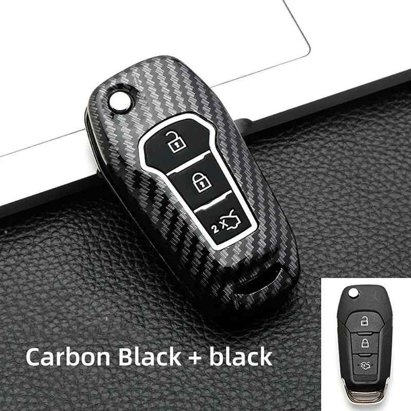 

Carbon car key case Cover Shell Fob For Ford Fusion Fiesta Mondeo Ecosport Kuga Escort Everest Ranger F150 Accessories