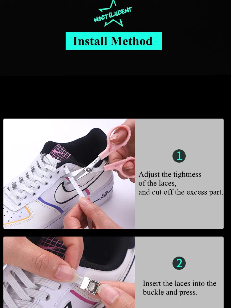 Lazy Magnet Metall leuchtende Schnürsenkel Mehrfarbige Magnetverschluss-Schnürsenkel Elastische Schnürsenkel ohne Krawatte Sneaker-Schnürsenkel – Detail 10